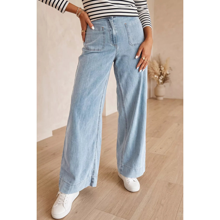 Solid Full-Length Regular Pocket Detail Jeans Light Blue / 4 Apparel and Accessories