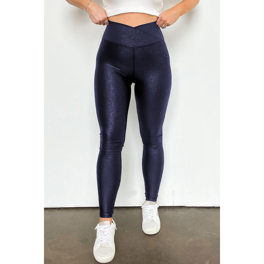 Solid High Waist Leggings Dark Navy / S Apparel and Accessories