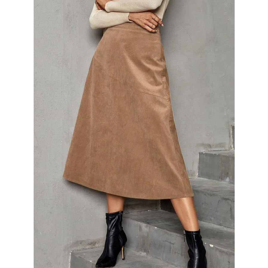 Solid High Waist Midi Skirt Apparel and Accessories