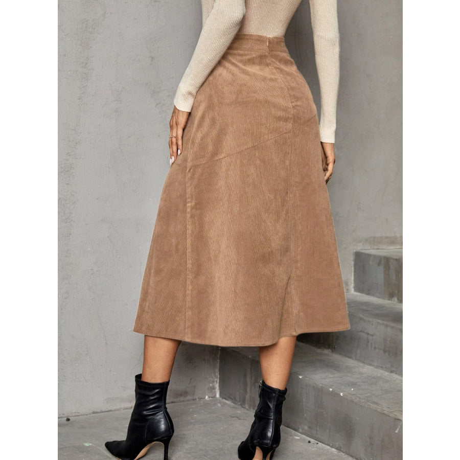 Solid High Waist Midi Skirt Apparel and Accessories