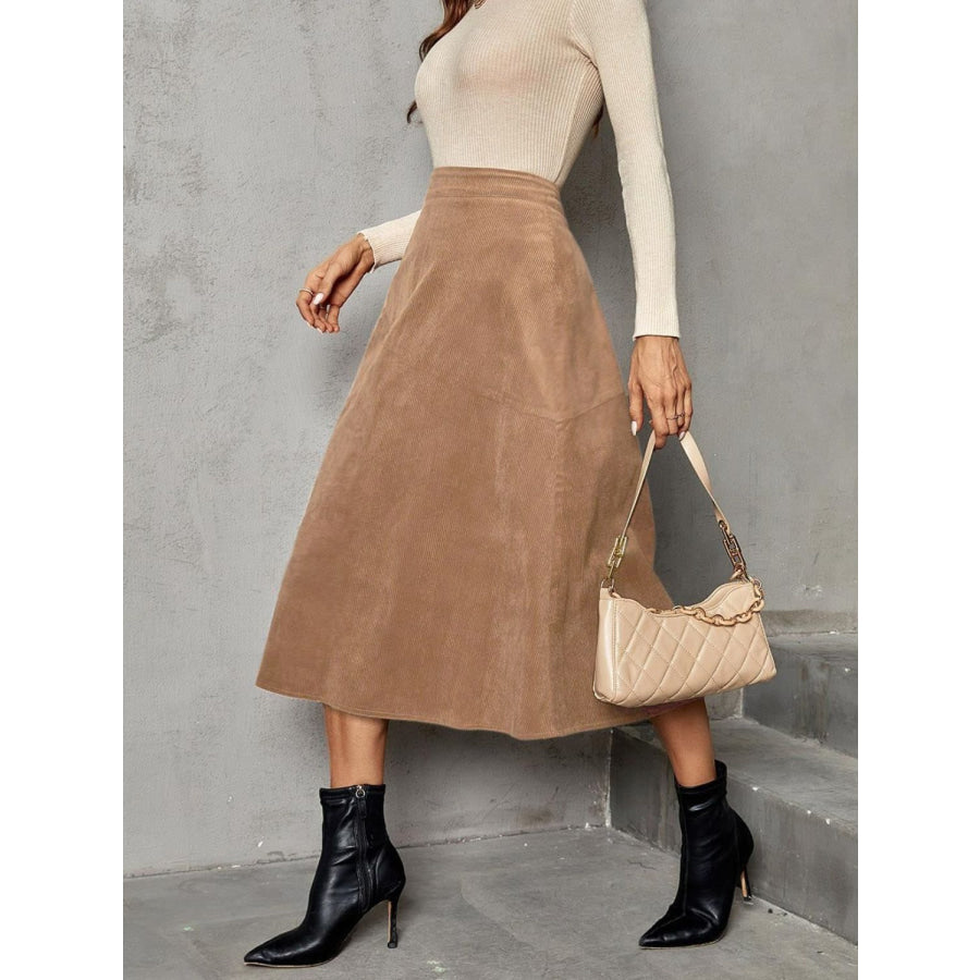 Solid High Waist Midi Skirt Apparel and Accessories