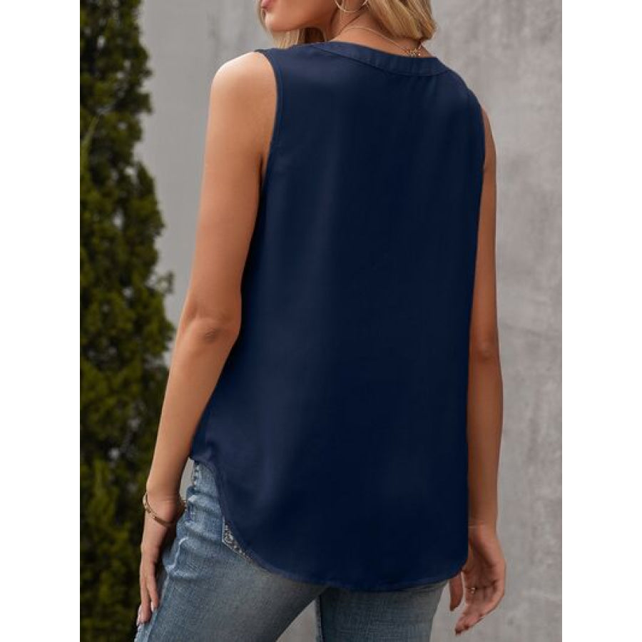 Solid Notched Sleeveless Blouse Apparel and Accessories