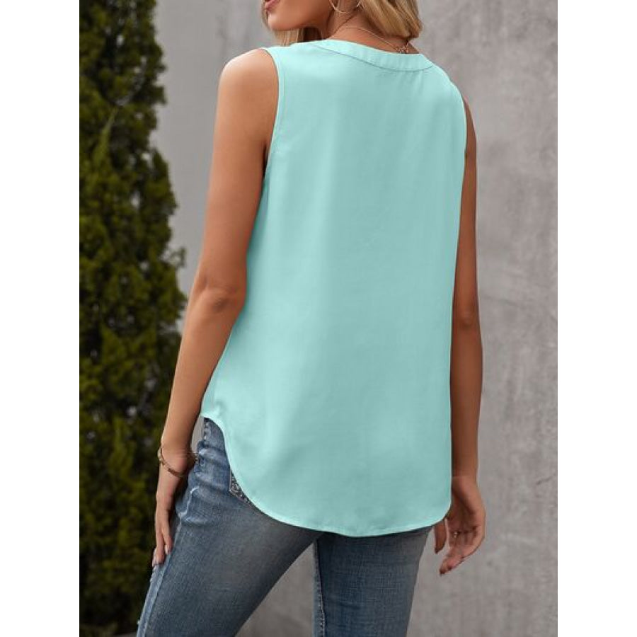 Solid Notched Sleeveless Blouse Apparel and Accessories