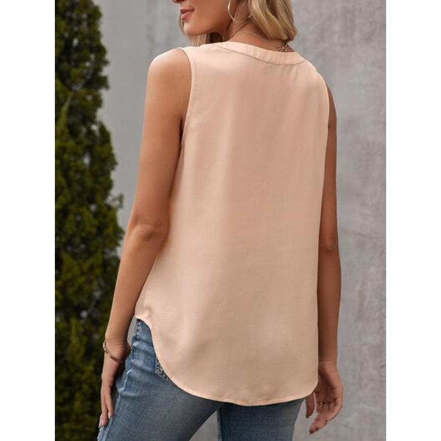 Solid Notched Sleeveless Blouse Apparel and Accessories