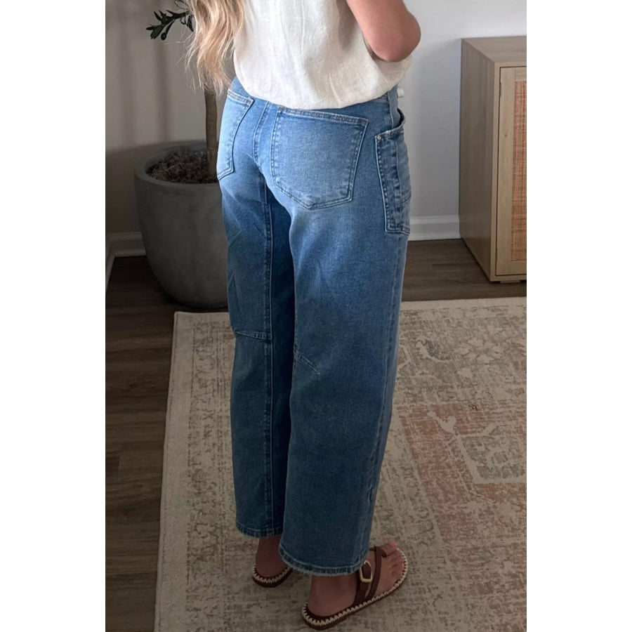 Solid Patchwork Grommet Tie Waist Loose Ankle-Length Jeans Apparel and Accessories
