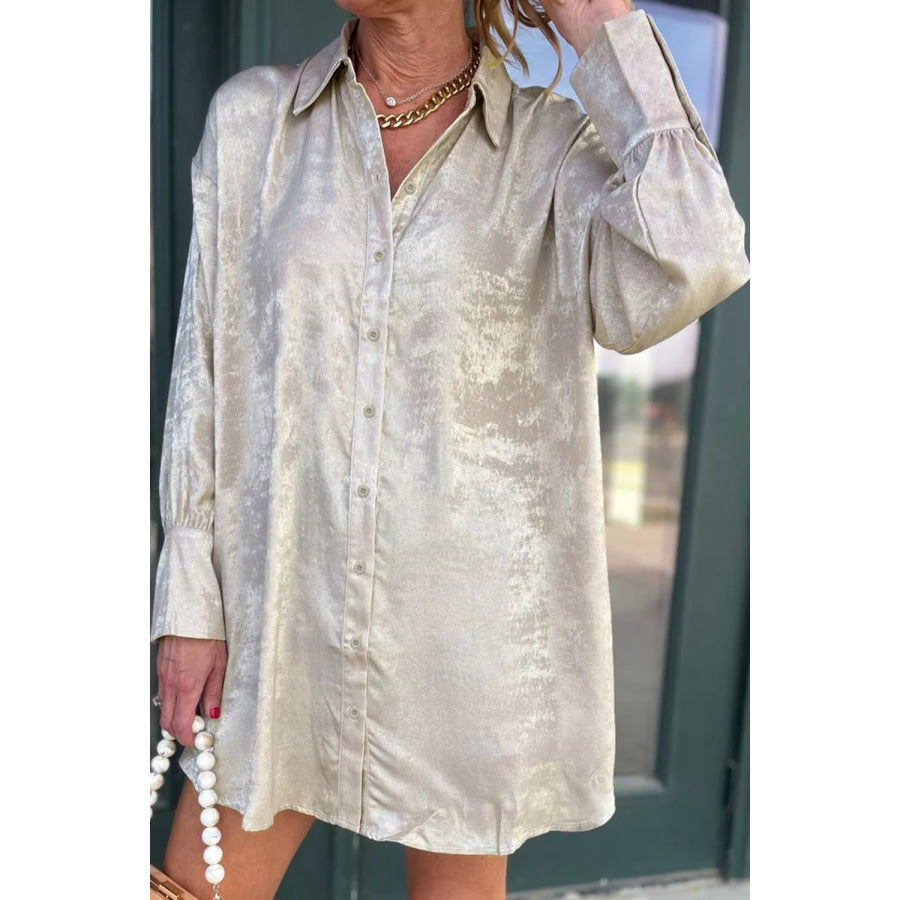 Solid Pattern Mini Length One Piece Long Sleeve Shift Dress Beige / S Apparel and Accessories