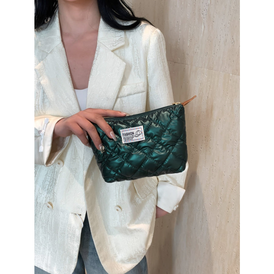 Solid Quilted Clutch with Zipper Apparel and Accessories