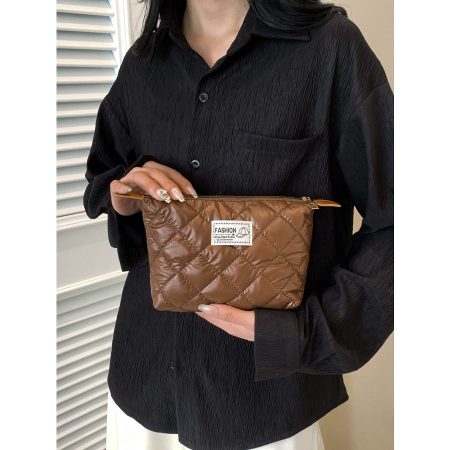 Solid Quilted Clutch with Zipper Apparel and Accessories