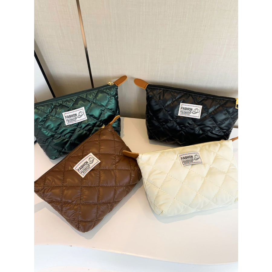 Solid Quilted Clutch with Zipper Apparel and Accessories