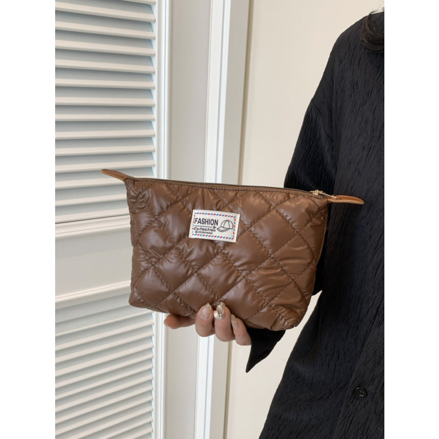 Solid Quilted Clutch with Zipper Apparel and Accessories