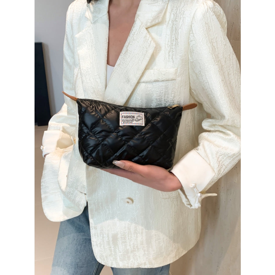 Solid Quilted Clutch with Zipper Black / One Size Apparel and Accessories