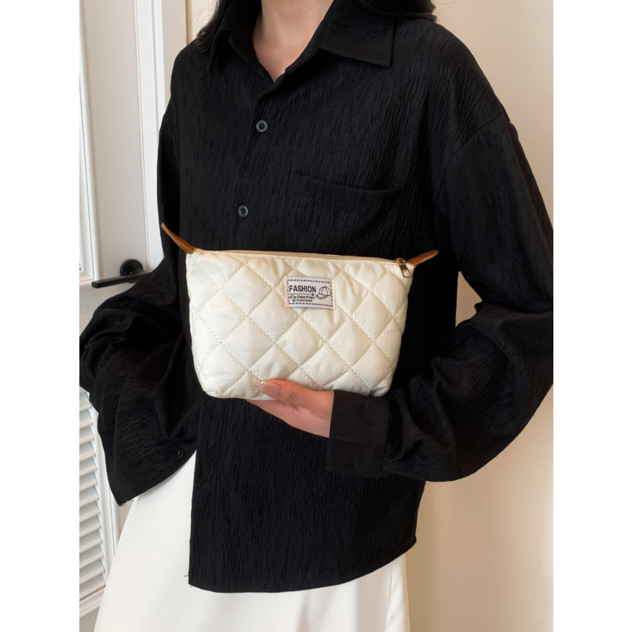 Solid Quilted Clutch with Zipper White / One Size Apparel and Accessories