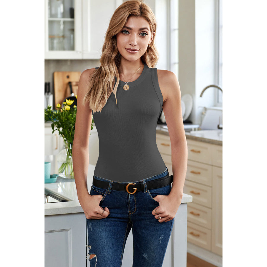 Solid Round Neck Tank Charcoal / S Apparel and Accessories