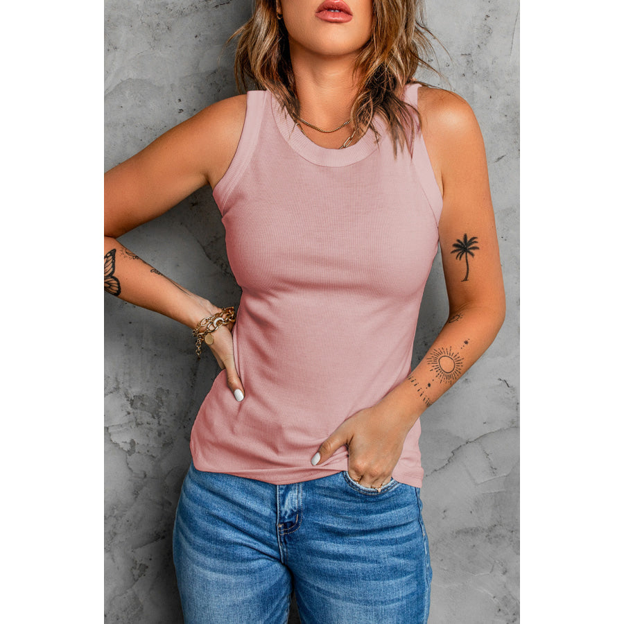 Solid Round Neck Tank Dusty Pink / S Apparel and Accessories