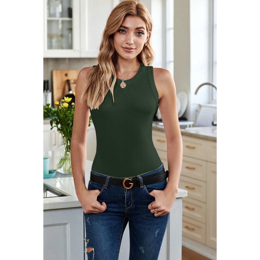 Solid Round Neck Tank Green / S Apparel and Accessories