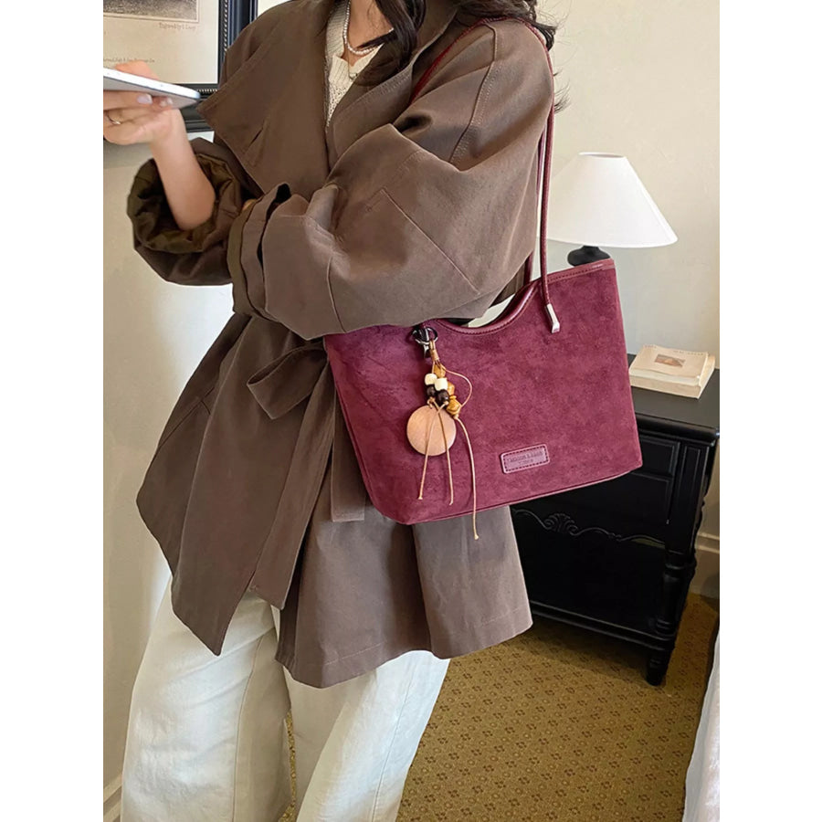 Solid Suede Shoulder Bag Wine Red / onesize Apparel and Accessories