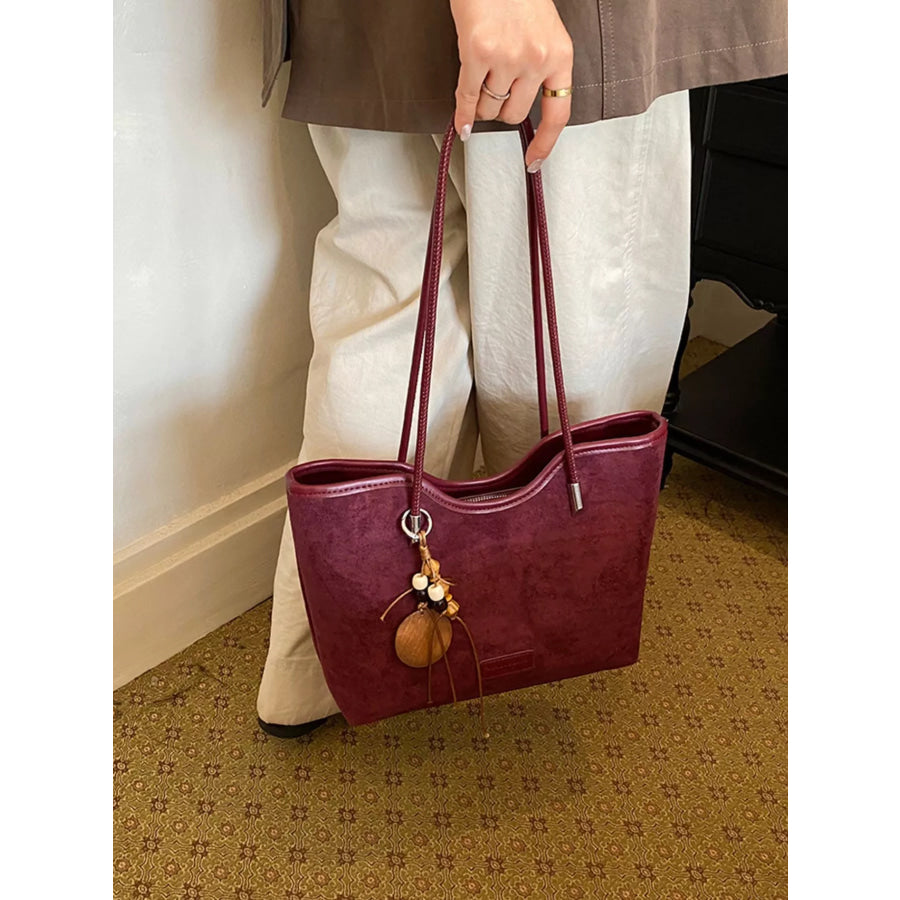 Solid Suede Shoulder Bag Wine Red / onesize Apparel and Accessories