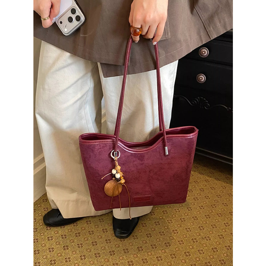 Solid Suede Shoulder Bag Wine Red / onesize Apparel and Accessories