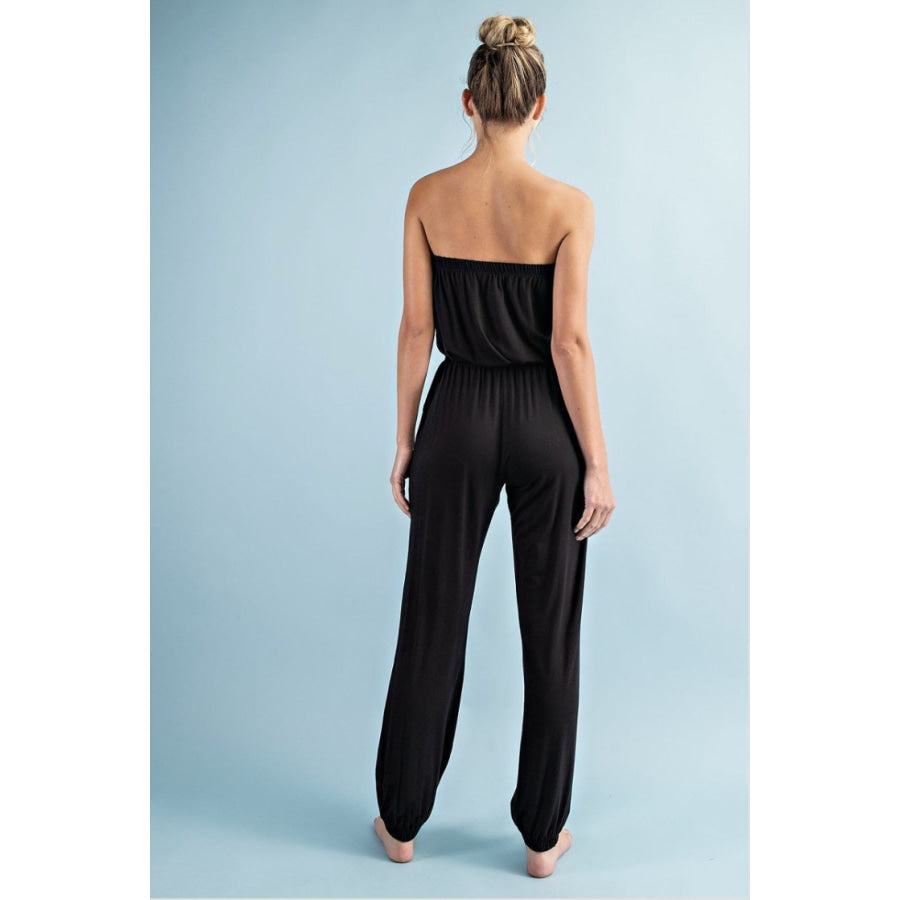 NEW! Solid Tube Jumpsuit with Drawstring Waist Jogger Legs and Pockets Jumpsuit