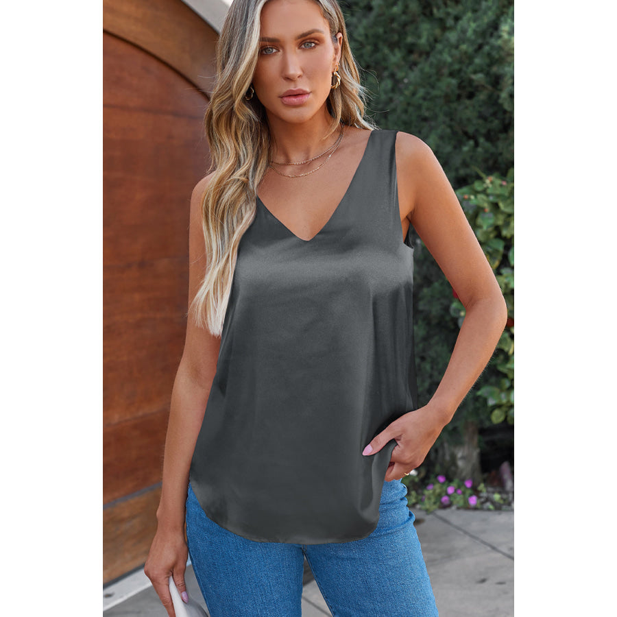 Solid V - Neck Wide Strap Tank Apparel and Accessories