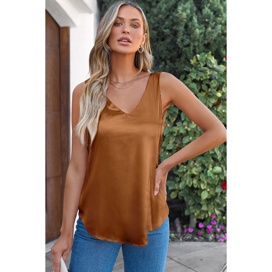 Solid V - Neck Wide Strap Tank Apparel and Accessories