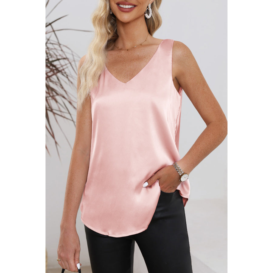 Solid V - Neck Wide Strap Tank Blush Pink / S Apparel and Accessories