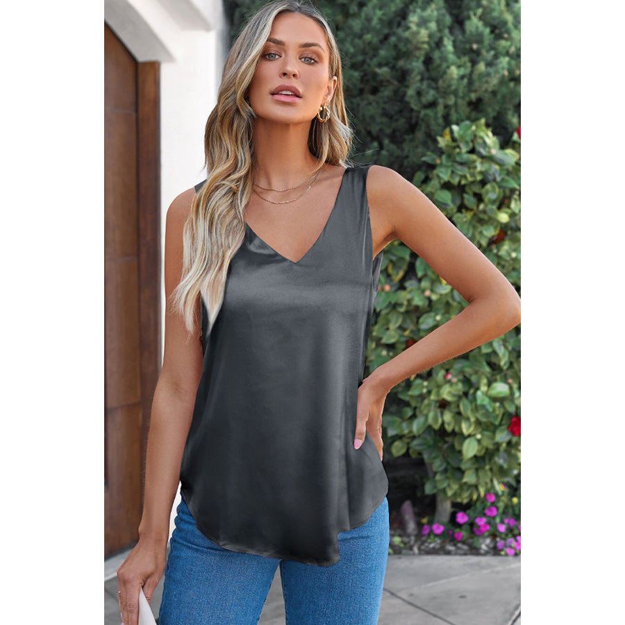 Solid V - Neck Wide Strap Tank Charcoal / S Apparel and Accessories