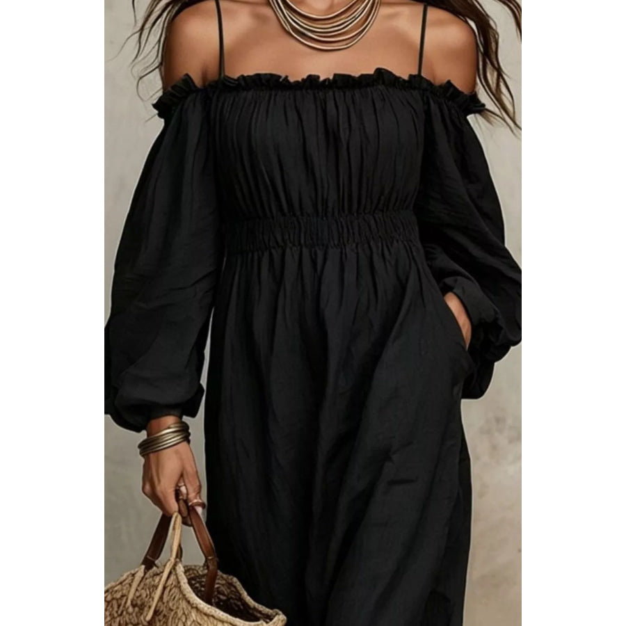 Spaghetti Strap Balloon Sleeve Dress Apparel and Accessories