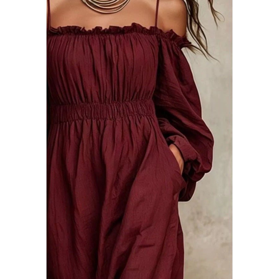Spaghetti Strap Balloon Sleeve Dress Apparel and Accessories
