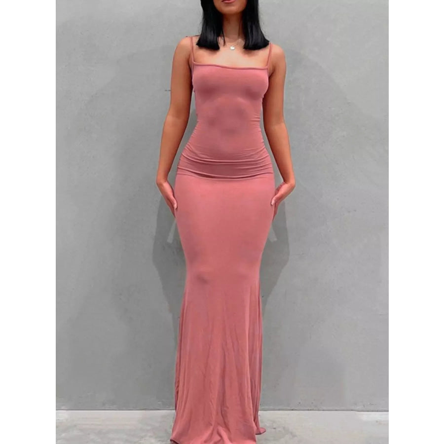Spaghetti Strap Bodycon Maxi Dress Burnt Coral / XS Apparel and Accessories