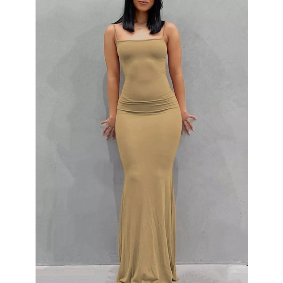 Spaghetti Strap Bodycon Maxi Dress Camel / XS Apparel and Accessories