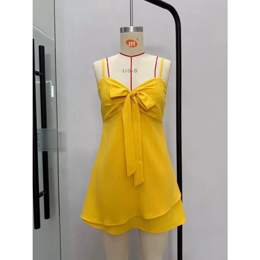 Spaghetti Strap Bow-Front Layered Mini Dress Apparel and Accessories