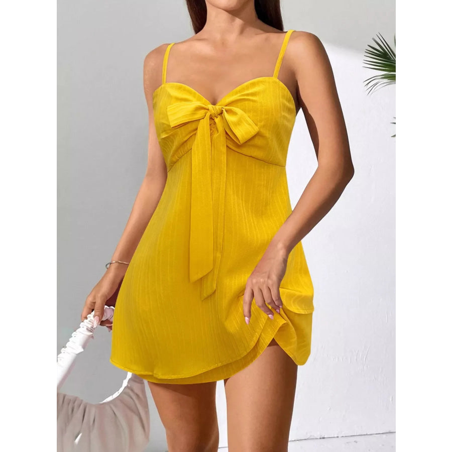 Spaghetti Strap Bow-Front Layered Mini Dress Apparel and Accessories