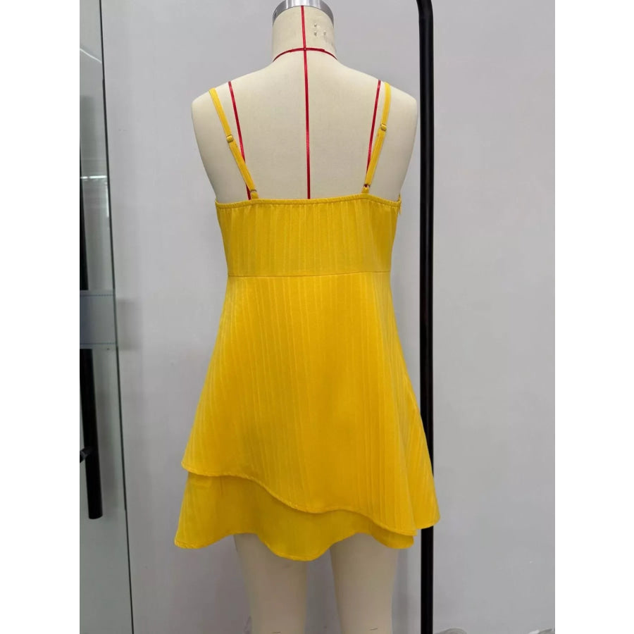 Spaghetti Strap Bow-Front Layered Mini Dress Apparel and Accessories