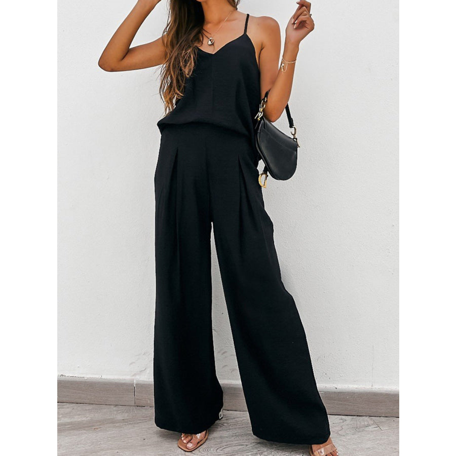 Spaghetti Strap Cami and Wide Leg Pants Set Apparel Accessories