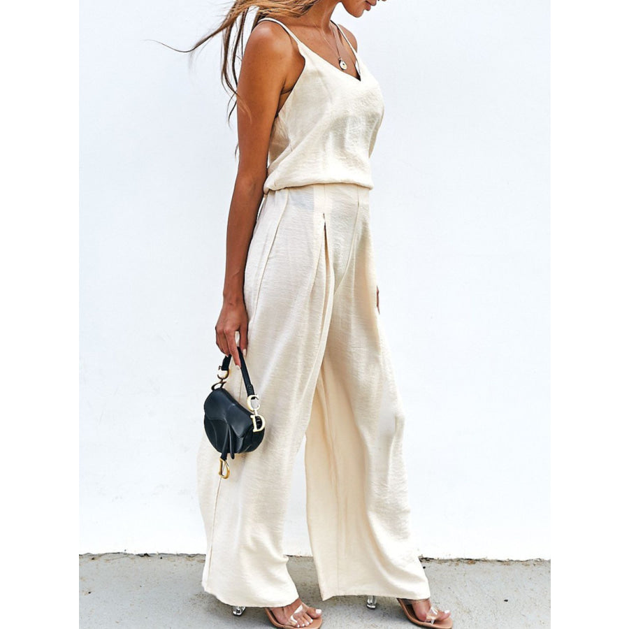 Spaghetti Strap Cami and Wide Leg Pants Set Apparel Accessories