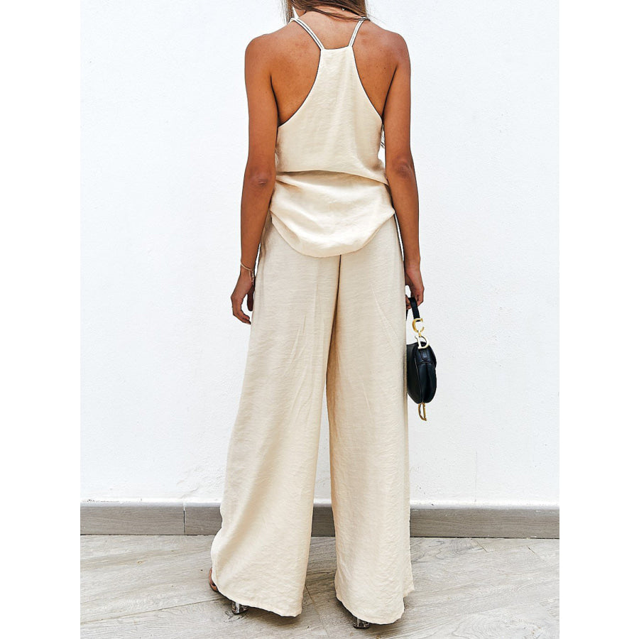 Spaghetti Strap Cami and Wide Leg Pants Set Apparel Accessories