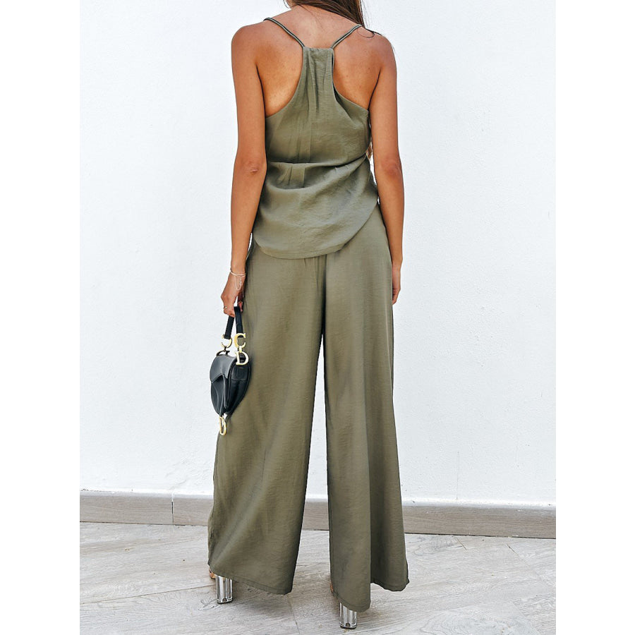 Spaghetti Strap Cami and Wide Leg Pants Set Apparel Accessories