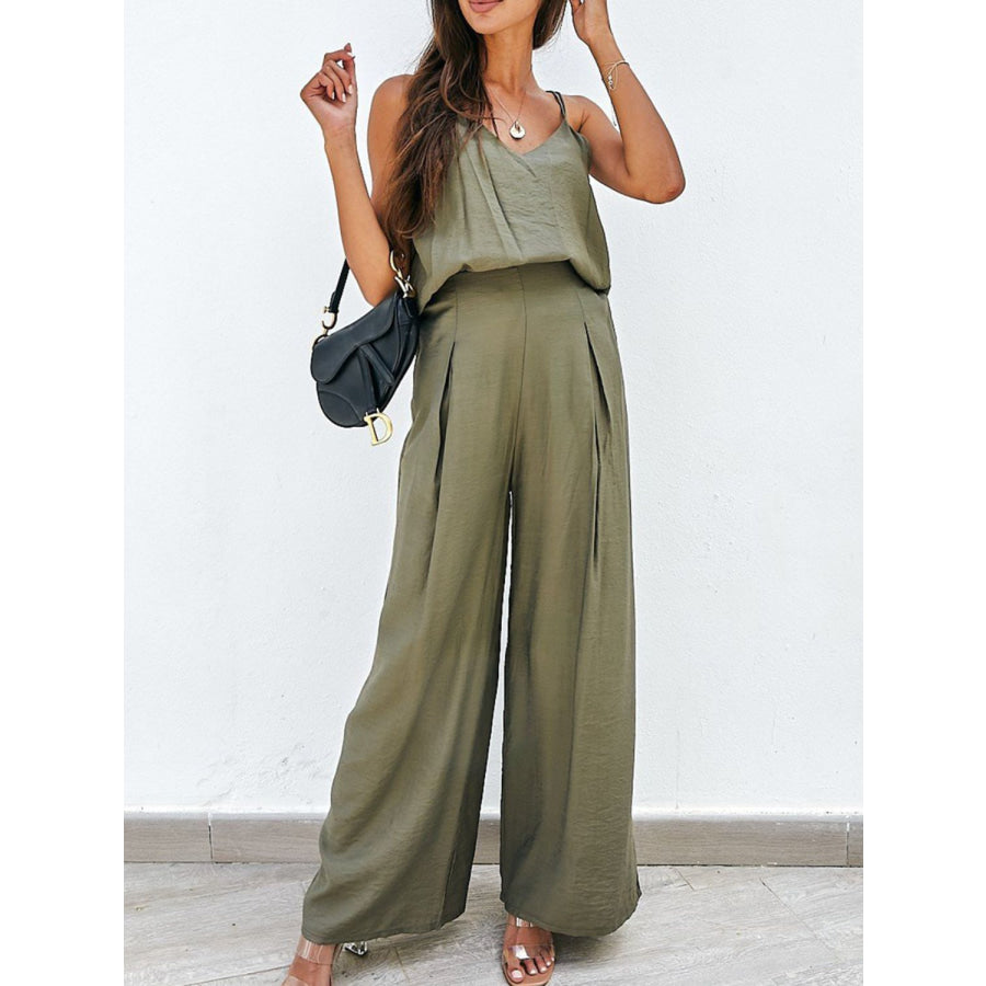 Spaghetti Strap Cami and Wide Leg Pants Set Apparel Accessories