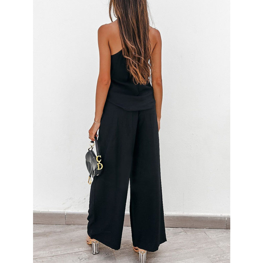 Spaghetti Strap Cami and Wide Leg Pants Set Black / S Apparel Accessories