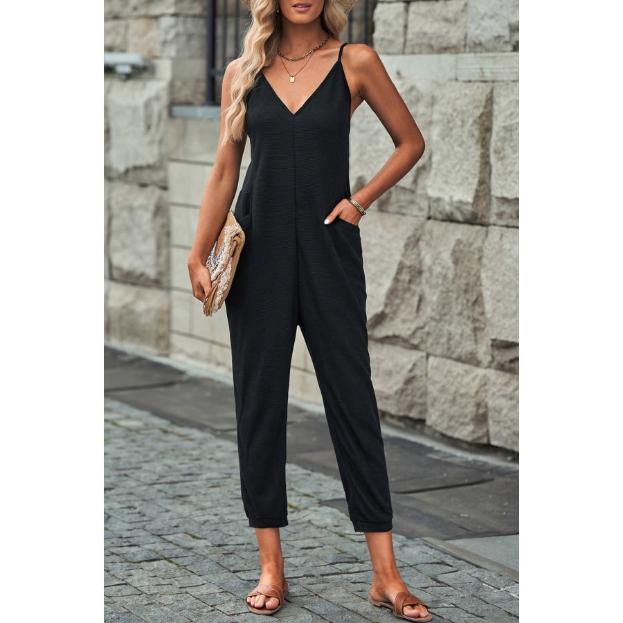 Sandee Rain Boutique - Spaghetti Strap Deep V Jumpsuit with Pockets Trendsi  - Sandee Rain Boutique