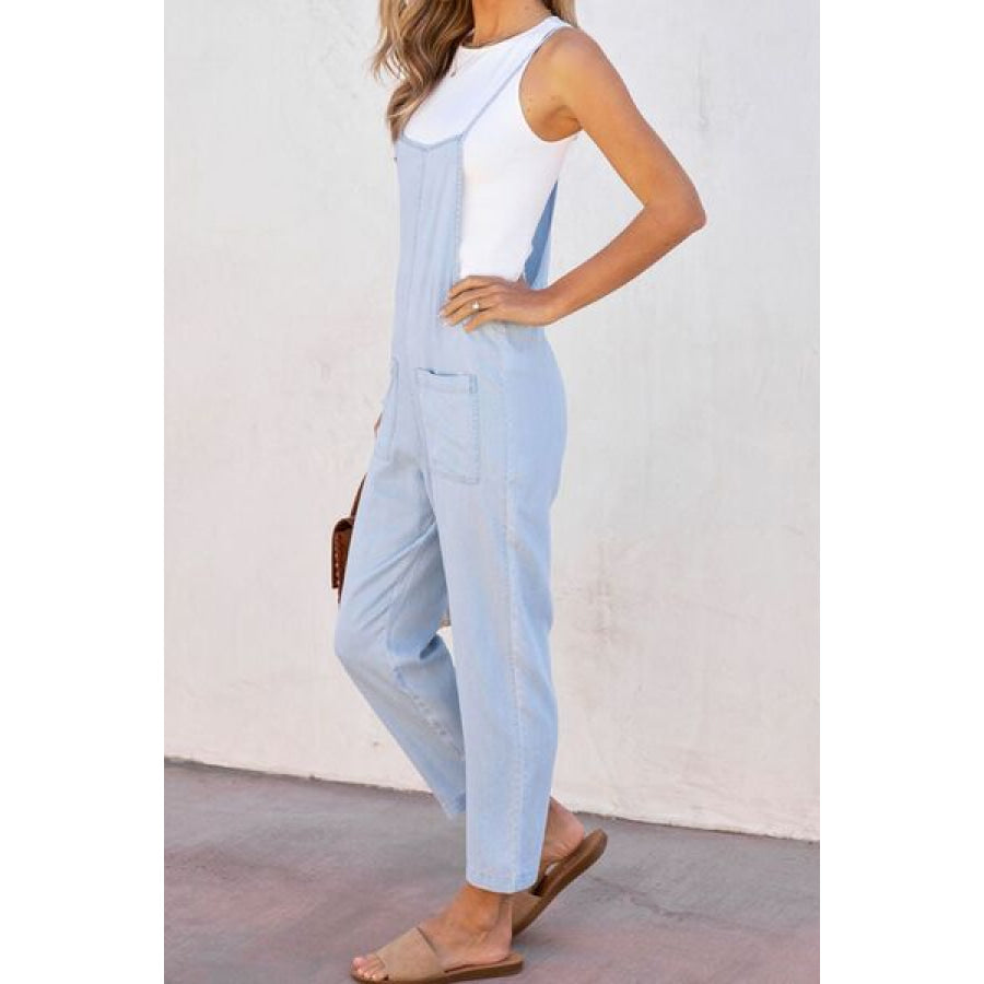 Spaghetti Strap Denim Overalls with Pockets Apparel and Accessories