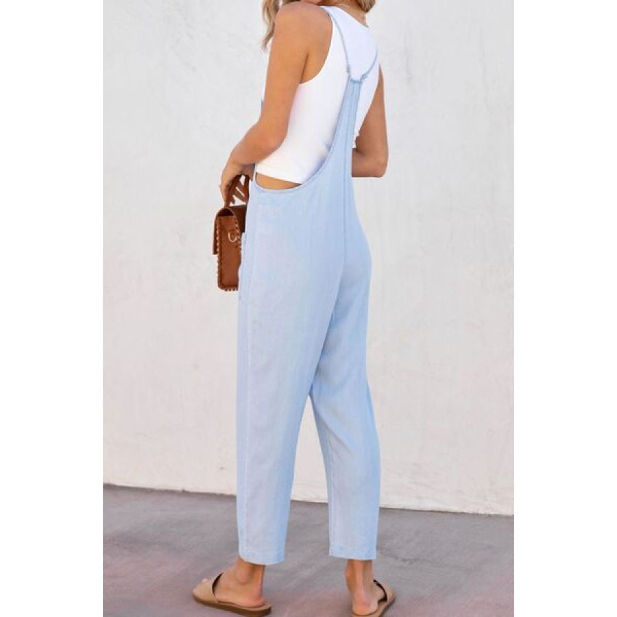 Spaghetti Strap Denim Overalls with Pockets Apparel and Accessories