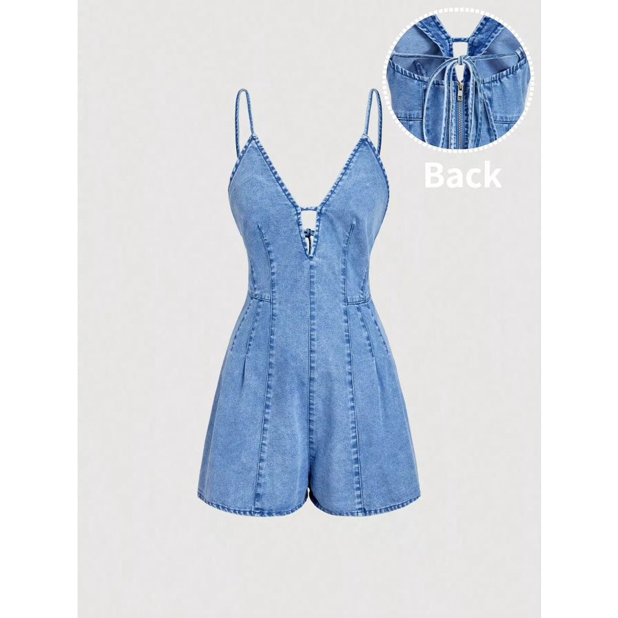 Spaghetti Strap Denim Romper Blue / XS Apparel and Accessories