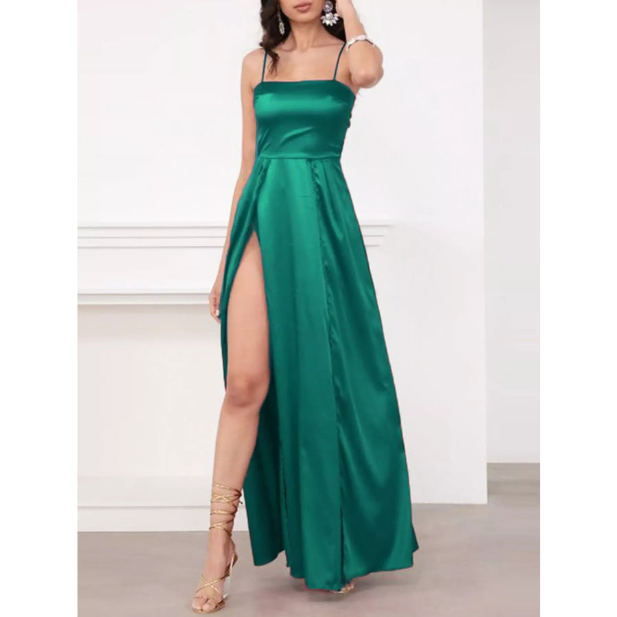 Spaghetti Strap High-Slit Maxi Dress Green / S Apparel and Accessories