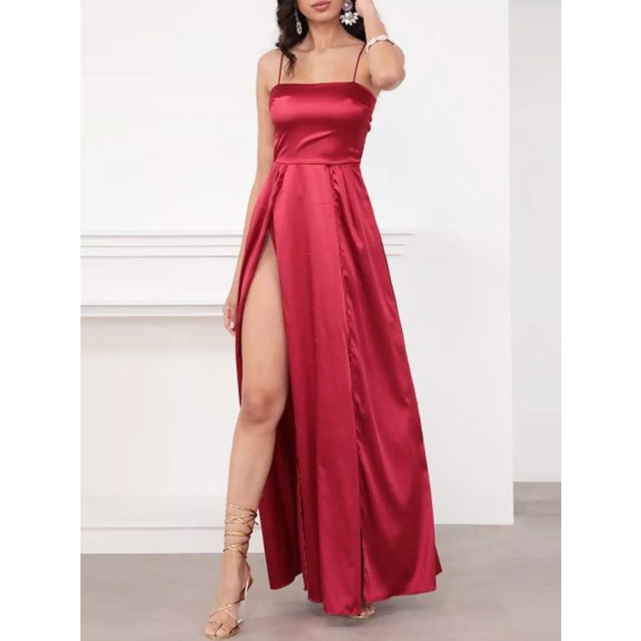 Spaghetti Strap High-Slit Maxi Dress Red / S Apparel and Accessories