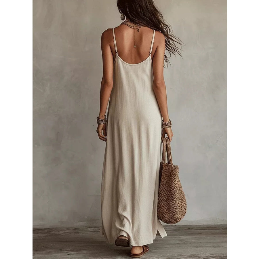 Spaghetti Strap Maxi Dress Beige / S Apparel and Accessories