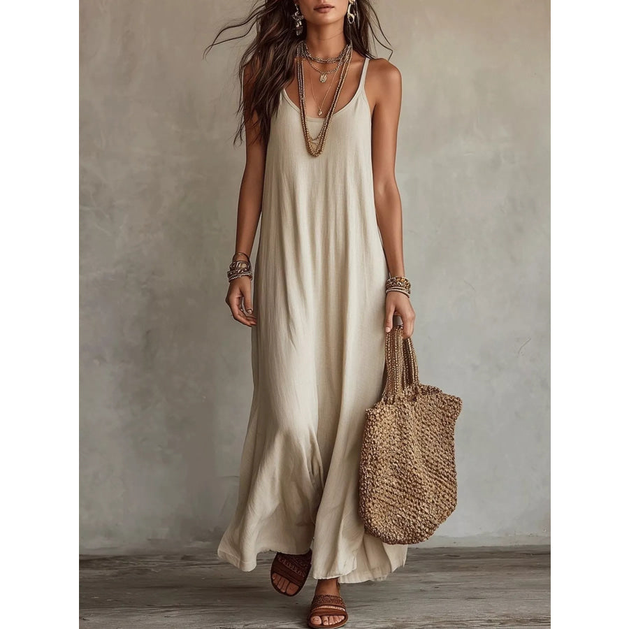 Spaghetti Strap Maxi Dress Beige / S Apparel and Accessories