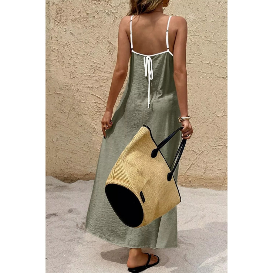 Spaghetti Strap Maxi Dress with Contrast Trim Apparel and Accessories