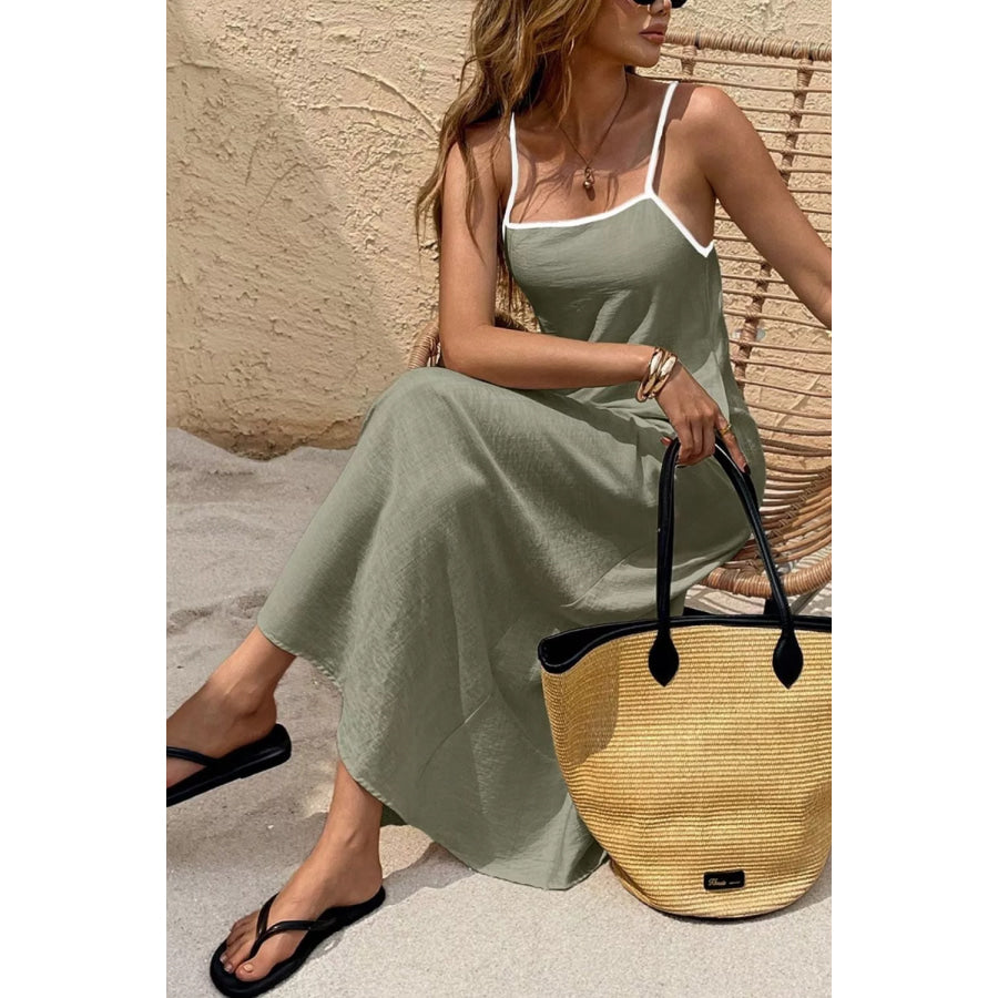 Spaghetti Strap Maxi Dress with Contrast Trim Apparel and Accessories